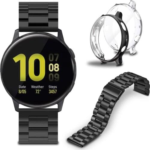 For Samsung Galaxy Watch Active2 Band 44mm and Screen Protective Case Cover 20mm Stainless Steel Strap for Active2 40mm Bracelet