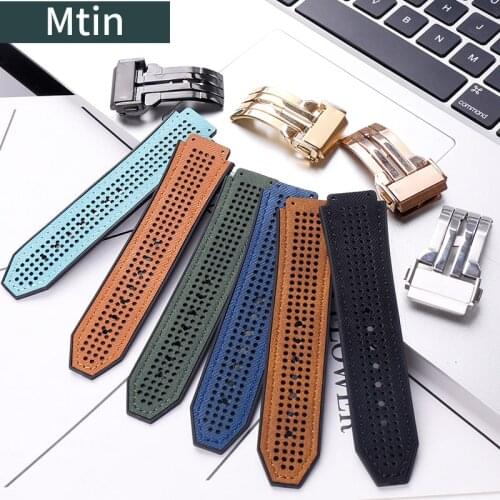 Leather strap mens 19mmx25mm watch accessories For Hublot outdoor sports rubber watch band wrist strap chain ladies buckle tool
