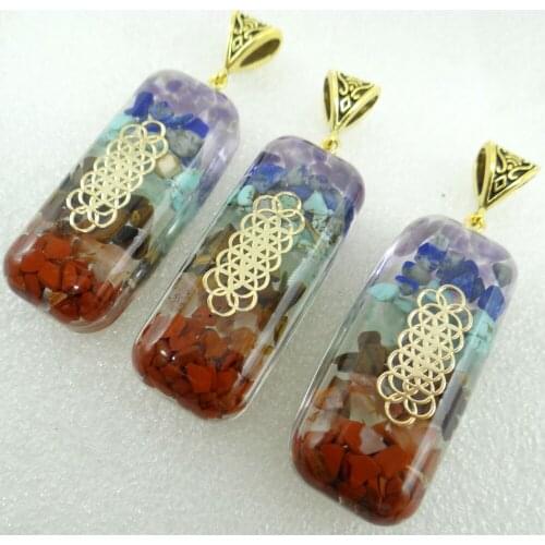 Retro Colorful Natural Stone Chips Opal Amethyst Chakra Orgone Energy Beads Necklace Pendulum Amulet Healing Reiki Pendant 8pcs