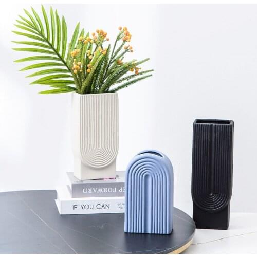 Nordic Brief Ceramic Vase Creative U-shaped Geometric Home Living Room Flower Arrangement Modern Wide Mouth Decoration White
