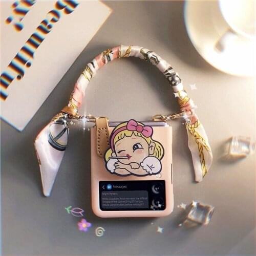 For Samsung zflip3 mobile phone case folding Z flip3 frosted case f7110 folding screen womens hanging rope silk scarf