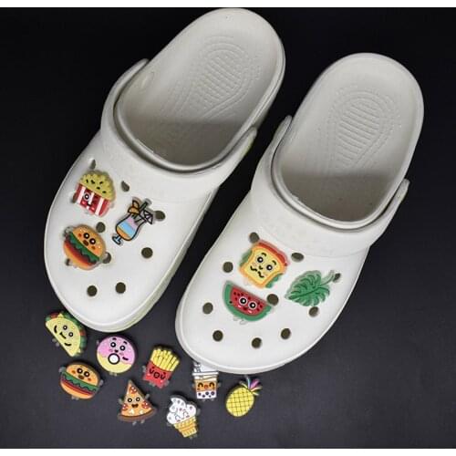 Food Series Luminous PVC Hole Slippers Decoration Hamburger Fries Charm Accessories