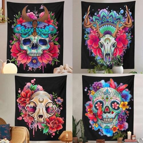 Colorful Skull flowers Tapestry Wall Hanging Abstract Art Wall Tapestry Hippie Wall Carpets Dorm Decor Wall Tapestr
