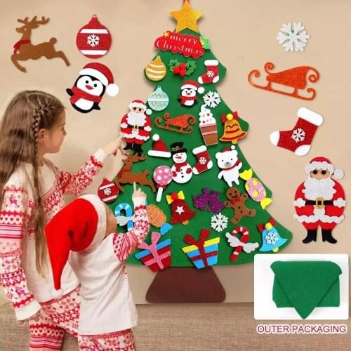 DIY Felt Christmas Tree Merry Christmas Decor For Home 2021 Christmas Tree Ornaments Santa Claus Kids Xmas Tree New Year Gifts