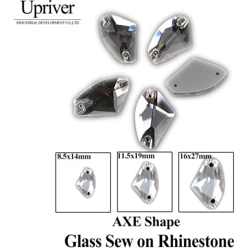 Upriver All Sizes High Quality AX Shape Crystal Glass Sew On Rhinestone Flat Back With Two Holes For DIY Dress Garment Bag