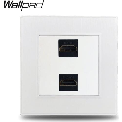 Wallpad S6 Double 2 HDMI Extension Wiring Outlet Socket White Brushed PC Plastic Panel Frame