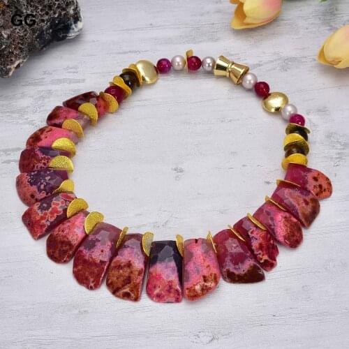 GuaiGuai Jewelry Natural Stone 21" Red Top-drilled Fancy Polished Agate Gems Gold Plated Charm Shell Necklace