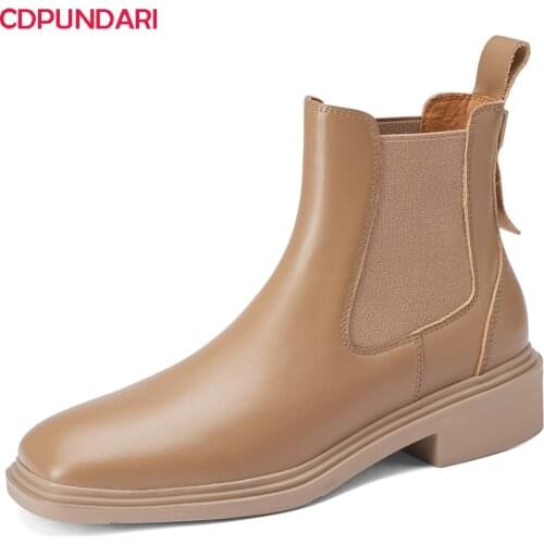 Ladies Low heels Genuine Leather Ankle Boots Women Autumn Winter Chelsea Short Boots Shoes Botines Mujer Bottines Femme