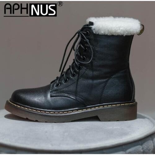 APHNUS Womens Boots Short Snow Ankle Motorcycle Booties Woman 2021 Shoes For Women New Fur Lace Up Flats Low Mid Heels Pumps