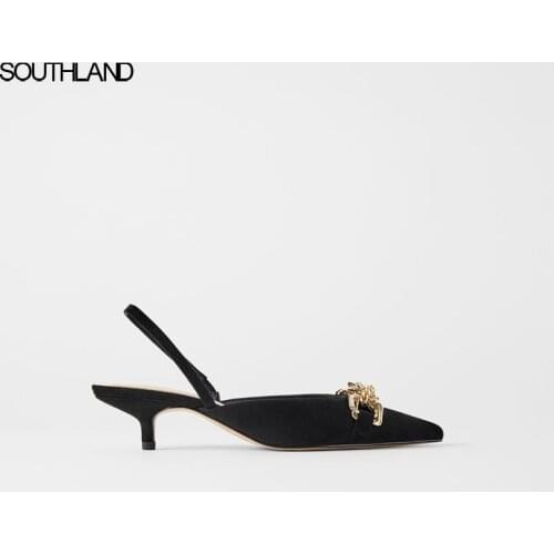 SOUTHLAND coherer Chain women dress shoes pointed toe thin heel women slingbacks