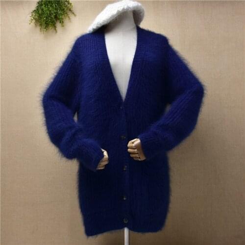 Ladies women fashion hairy plush mink cashmere knitted long sleeves long cardigans sweater angora fur winter jacket coat sweater