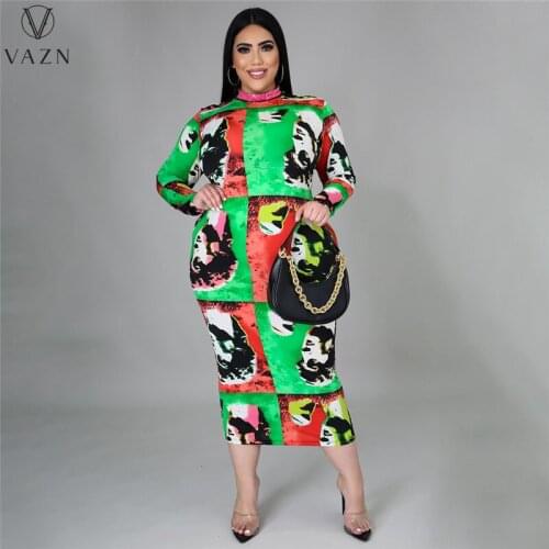 VAZN 2021 Autumn High Waist Plus Size Vintage Daily Soft Long Dress Mature Full Sleeve Young Maxi Dress Women For Evening Robe