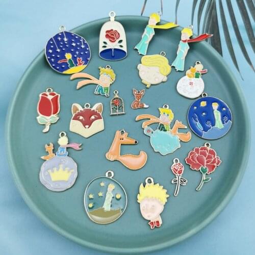 10pcs enamel cartoon Prince fox rose charm for jewelry making and crafting fashion earring pendant bracelet necklace charms