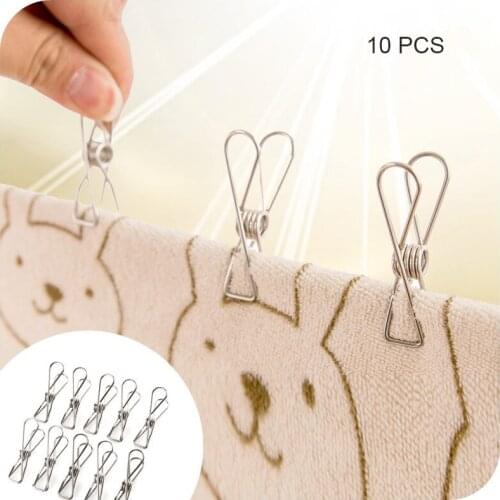 10pcs Multipurpose Stainless Steel Clips Clothes Pins Pegs Holders Clothing Clamps Sealing Clip Household Clothespin