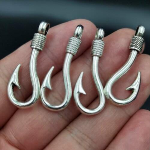 Antiquing 10pcs Fish hook charm Pendant For Making Diy Handmade Necklace and Earring Jewelry 36x12mm