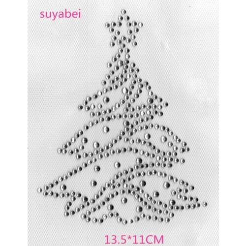2pc/lot ChirstmasTree Rhinestone iron on transfer patches hot fix rhinestone motif designs hot fix rhinestone applique