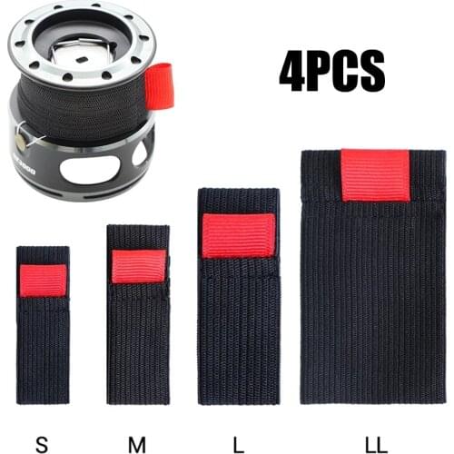 4pcs/pack Black Elastic Fishing Spool Belt Reel Protection Spinning Band Wheel Reel Accessories S/M/L/LL W/ A Handle Flexibility