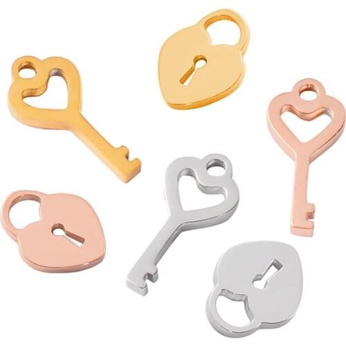 5pcs Fashion Stainless Steel Charms Mirror Polished Hollow Love Key Concentric Lock Couple Necklace for DIY Jewelry Connector