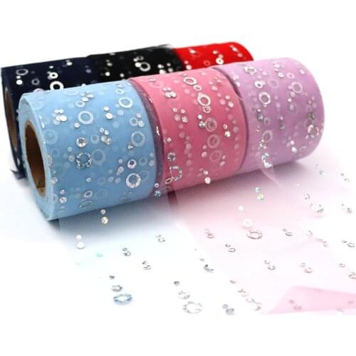 6cm 25Yards Sequin Tulle Bubble Confetti Mesh Fabric DIY Gauze Tutu Skirt Bow Poms Hairbands Clips Wedding Birthday Decoration