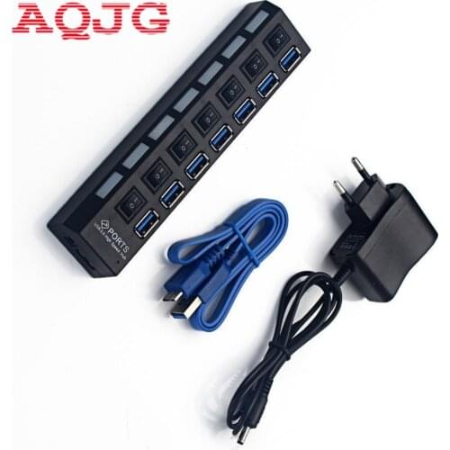 7 Ports USB3.0 Hub 3.0 Portable Super Speed Multi USB Splitter Peripherals Accessories with Respective Power On/Off Switch