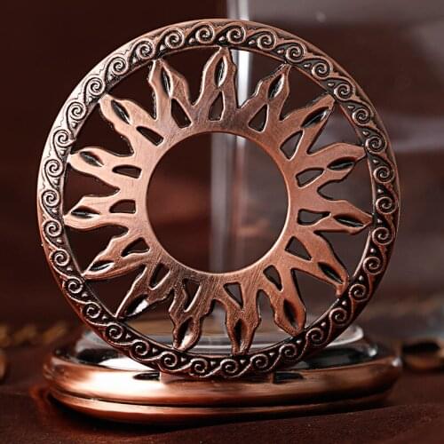 Flame Sun Automatic Mechanical Pocket Watch for Men Women Vintage Rose Copper Self Winding Pendant Fob Chain Nurse Clock Gifts