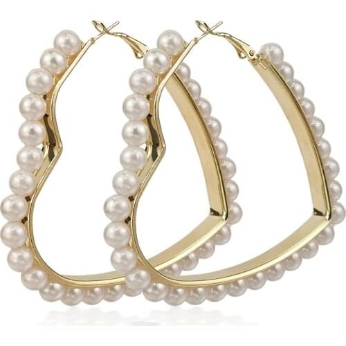 MANILAI Imitation Pearl Big Hoop Earrings For Women 2020 Geometric Heart Statement Earrings Brincos Female Jewelry