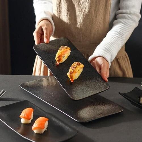 Black Foxglove Rectangular Ceramic Plate Japanese Flat Retro Silverware Sushi Plate Snack Restaurant Plate Salver
