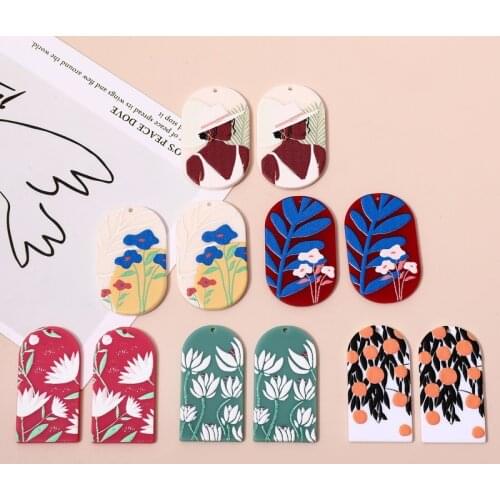 Flower color oval ins wind illustration embossed acrylic pendant DIY handmade jewelry earrings accessories materials