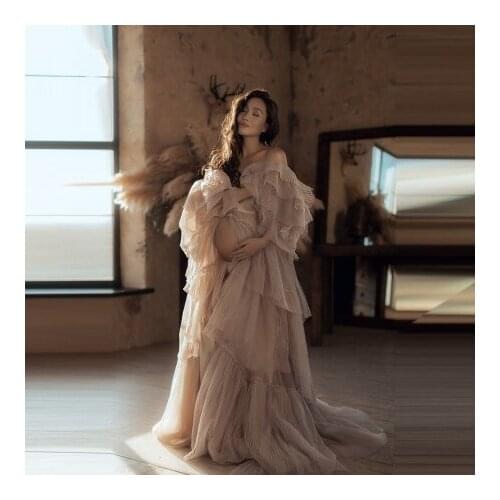 2021 Designer Pleated Maternity Dresses Cap Sleeves Sweetheart Floor Length Wtih Train Puffy Pregnancy Photo Shoot Gown