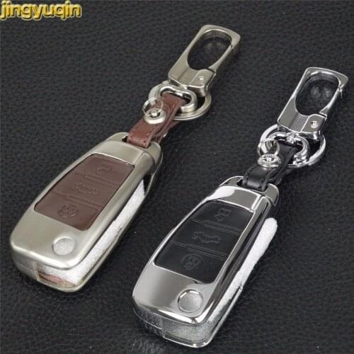 Jingyuqin For Audi A1 A3 A4 A5 A6 A7 A8 R8 Q3 Q5 Q7 TT 80 B5 B6 B7 B8 C5 C6 R8 A4L A6L With Buckle Zinc Alloy+Leather Car Key