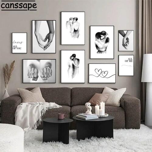 Hand In Hand Canvas Painting Abstract Poster Black And White Wall Prints Modern Wall Art Pictures Couples Room Home Decoration