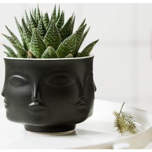 Ceramic flower pot Face design Ceramic Vase Home Decoration Accessories Tools Black Gold White