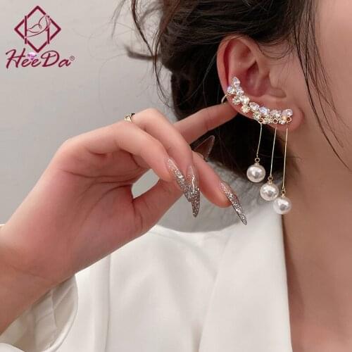 Korean Shiny Zircon Stud Earrings Women 2021 New Fashion Graceful Pearl Tassel 925 Silver Needle Earring Lady Party Gold Jewelry
