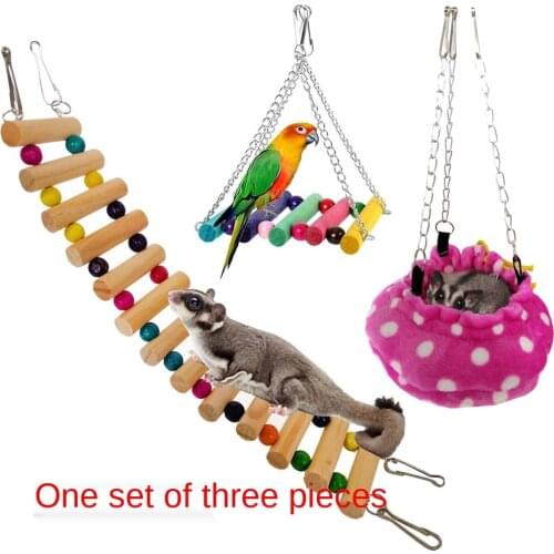 LHXMAS PET TOYS Hamster sugar glider Totoro squirrel parrot toys winter warm cotton pet nest swing climbing ladder 3Set