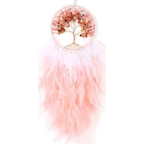 Tree Of Life Dream Catcher Pink Feather Healing Crystals Dreamcatcher Hanging Ornament With Led Lights Student Birthday Graduati