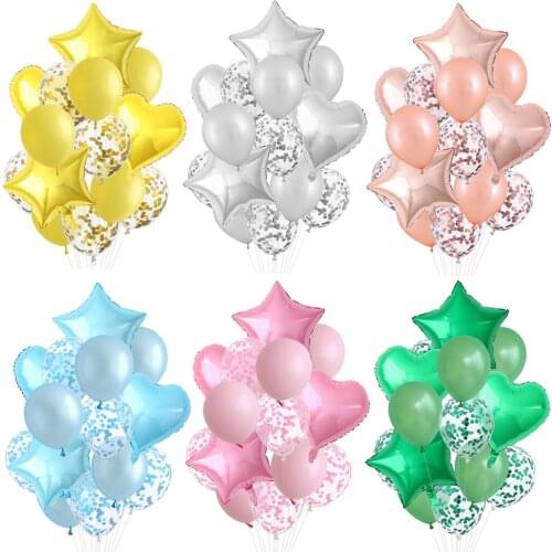 14Pcs/set 18inch Heart Star Foil Balloon 12inch Confetti Latex Balloons Wedding Party Decoration Kid Children Birthday Supplies