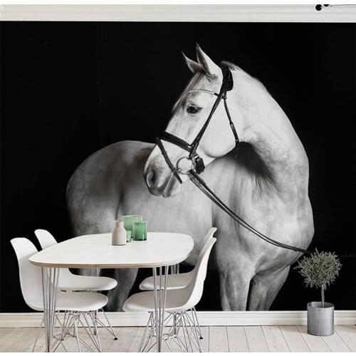 Bacaz 3d Black white horse Animal Stickers Wallpaper Mural Art Wall Mural Wall paper walls for Living room Sofa Background Decor
