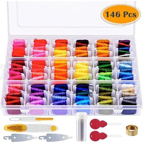 146 Pcs Embroidery Floss with Box Including 108 Colors Cross Stitch Thread Friendship Bracelet String Cross Stitch Tool Kit