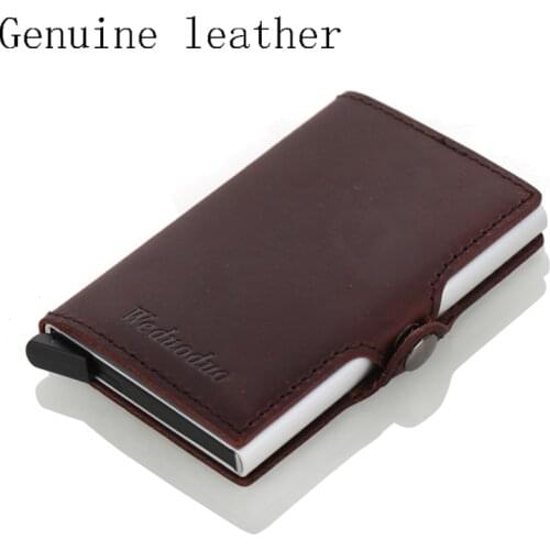 Weduoduo 2019 New Metal Men Card Holder High quality Genuine Leather Credit Card Holder With RFID Blocking Fashion Mini Wallet