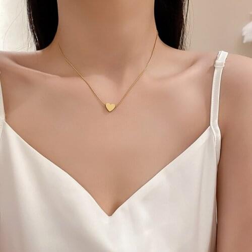 2021 New Korean Fashion Vintage Gold Color Steel Titanium Heart Pendant Choker Necklace Jewelry for Women Girls Gift