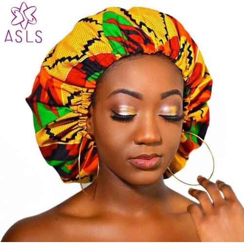 New Extra large Satin Lined Bonnets Double layer women African pattern print fabric bonnets Night Sleep Hat Hair accessories
