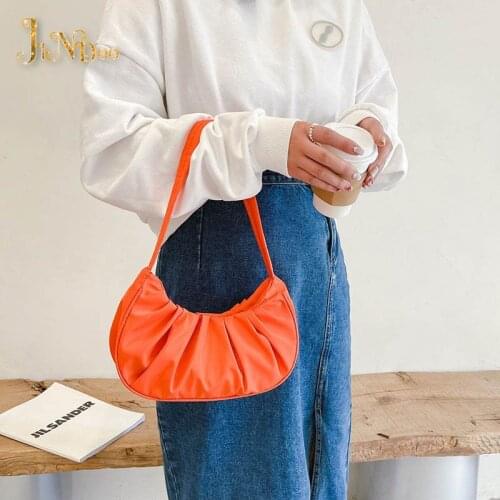Pleated Design Small Shoulder Bags for Women Nylon Solid Color Elegant Cloud Underarm Bag Female Casual Travel Clutch Handbags