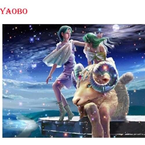 DIY Full Square Round Diamond Embroidery Full Display Constellation Capricorn 5D Diamond Painting Rhinestone Mosaic Home Decor