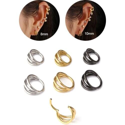 1PCS 16G 316L Surgical Steel Clicker Segment Hoop Cartilage Earrings Nose Ring 8mm/10mm Three Layers Helix Boby Piercing Jewelry