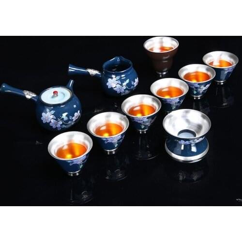 High-end 999 sterling silver tea set office kitchen tea set gifts teapot lid bowl tea cup gifts for family and friends