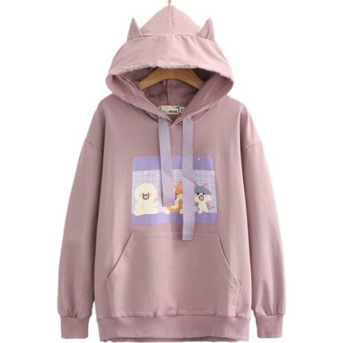 Women Hooded Sweatshirt Harajuku Cartoon Print Cute Hoodies 2020 Autumn Long Sleeve Sweet Style Ladies Pullover Tracksuits
