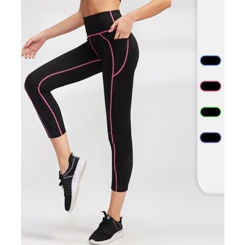 QUESHARK Women Running Pants Sports Fitness Tights High Waist Yoga Shorts mujer 3/4 Jogging Trousers Black Gym Training Pants