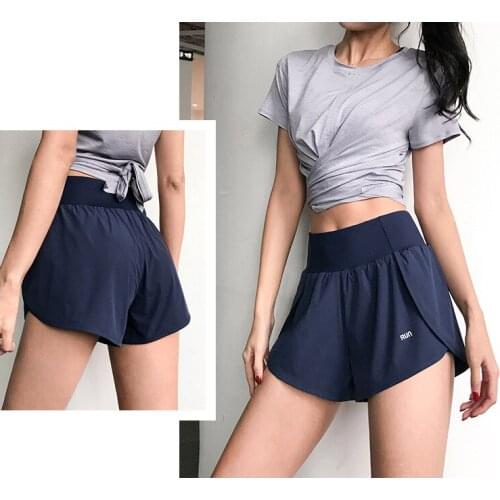 Womens Sports Fitness SHORTS ELASTIC WAIST running shorts light proof loose fitness pants versatile fake two yoga pants