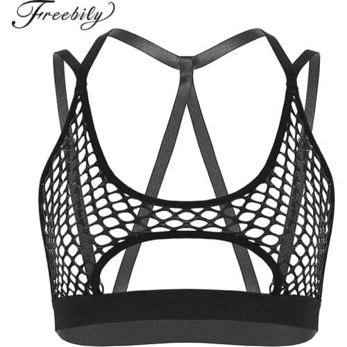 Womens Pole Dance Rave Top Hollow Out Fishnet Halter Neck Crisscross Back Cutout Underboob Music Festival Rave Vest Crop Tops