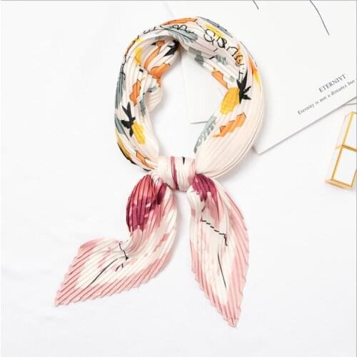Yishine Wrinkle Neck Scarf Women Flamingo Print Fashion Crepe Kerchief Scarves New Headband Crumple Handlebag Wraps Scarf